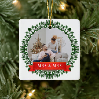 Floral Elegant Onze eerste kerst als Mr & Mrs. Keramisch Ornament