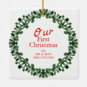 Floral Elegant Onze eerste kerst als Mr & Mrs. Keramisch Ornament (Achterkant)