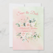 Floral Elegant Pink Waterverf Script Name Weddensc Save The Date (Voorkant)