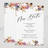 Floral Elegant Reporté Mariage Nouvelle Carte Date (Devant / Derrière)