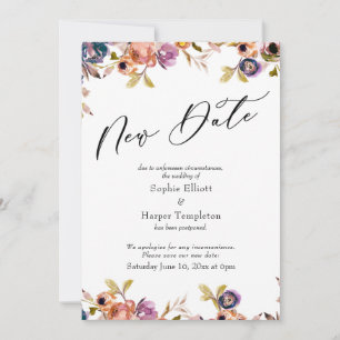 Floral Elegant Reporté Mariage Nouvelle Carte Date