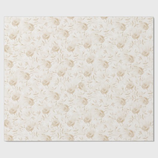 Floral Elegant Roos Beige White Pattern Cadeaupapier (Vlak)