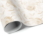 Floral Elegant Roos Beige White Pattern Cadeaupapier (Rol Hoek)