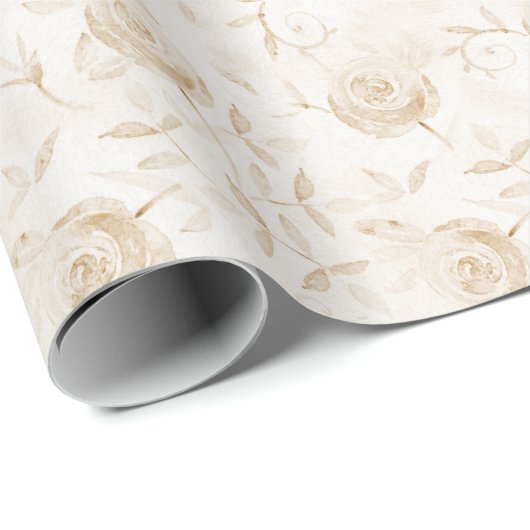 Floral Elegant Roos Beige White Pattern Cadeaupapier (Rol Hoek)