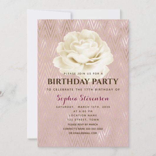 Floral Elegant rose Invitation Anniversaire (Devant)