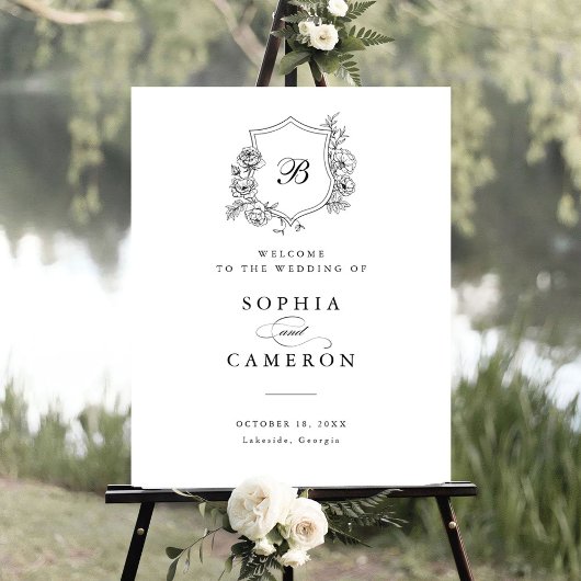 Floral Elegant Roses Monogram Crest Affiche de bie