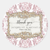 Floral Elegant Roze N Wit Goud Dank u Ronde Sticker (Voorkant)