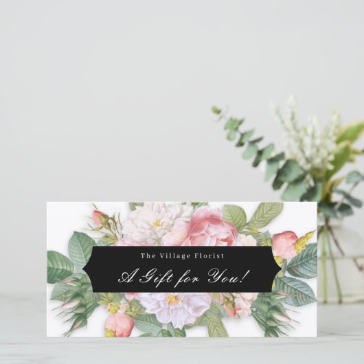 Floral Elegant Rozen Cadeaubon (Staand voorkant)