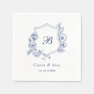 Floral Elegant Rozen Crest Royal Blue Monogram Servet