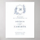 Floral Elegant Rozen Monogram Crest Welkomstbord Poster (Voorkant)
