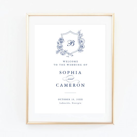 Floral Elegant Rozen Monogram Crest Welkomstbord Poster