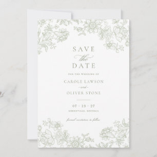 Floral Elegant  Salie Groen Save the Date Kaart