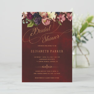 Floral elegant script bogundy vrijgezellenfeest kaart