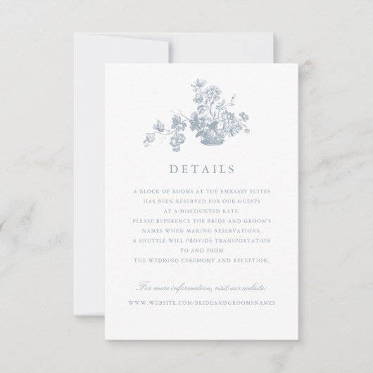 Floral  Elegant Script bruiloft details Kaart (Voorkant)