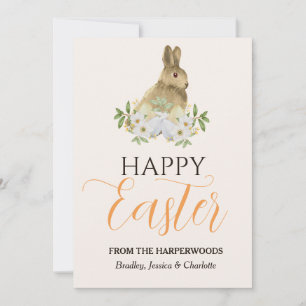 Floral Elegant Script Pasen Familie Paashaas Feestdagenkaart