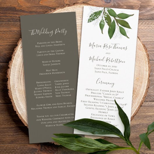 Floral Elegant Simple Wedding Ceremony Leaves Programma