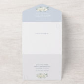 Floral Elegant Stoffig Blauw Crest Groen Bruiloft All In One Uitnodiging (Buitenkant)