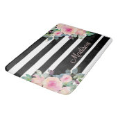 Floral Elegant Stripes Naam Roze Black White Badmat (Gekanteld)