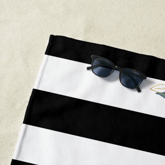 Floral Elegant Stripes Naam Roze Black White Strandlaken (In situ)