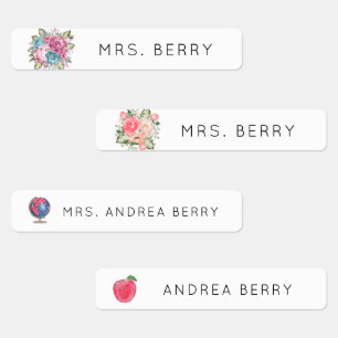 Floral Elegant Teacher Name Book Labels