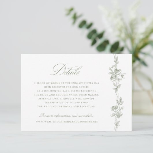 Floral Elegant Toile Wedding Details Kaart (Staand voorkant)