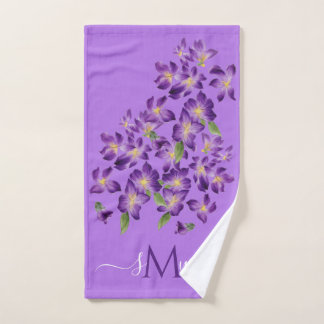 Floral Elegant Violet Paarse Monogram Handdoek