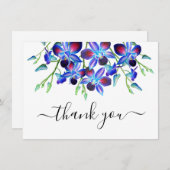 Floral Elegant Waterverf Blue Orchids Script Bedankkaart (Voorkant / Achterkant)