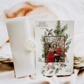 Floral Elegant Waterverf Vrolijk Kerstfeest Foto Feestdagenkaart