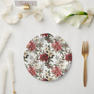 Floral Elegant Waterverf Vrolijk kerstfeest Papieren Bordje