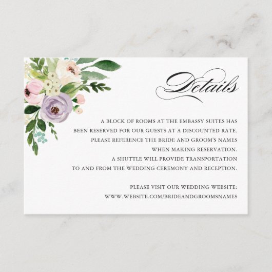 Floral Elegant Wedding Détails Insérer une carte (Devant)
