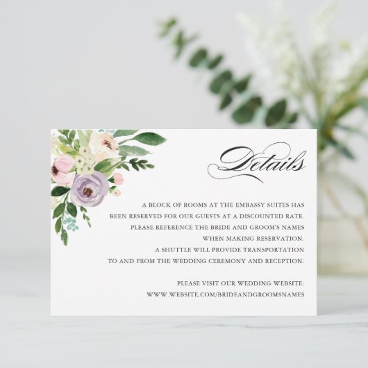 Floral Elegant Wedding Détails Insérer une carte (Debout devant)
