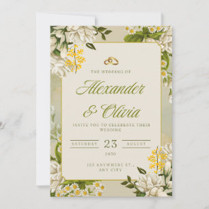 Floral Elegant Wedding Invitation   White & Gold