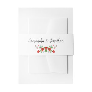 Floral Elegant Wedding Red & Green Waterverf Uitnodigingen Wikkel