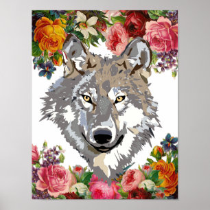 Floral Elegant Wolf Petite affiche d'art mural