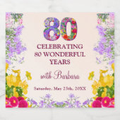 Floral elegante 80ste verjaardag fles bloem 80 jaa sparkling wijnetiket (Enkel label)