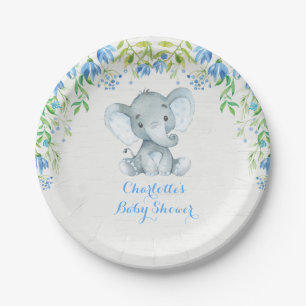 Floral Elephant Baby Boy Shower Blue Party Bord