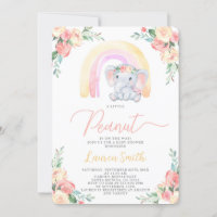 Floral Elephant Baby shower Girl Invitation