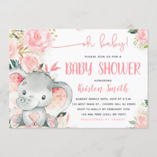 Floral Elephant Baby Shower Invitations pour une f