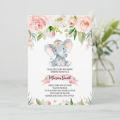 Floral Elephant Baby Shower Kaart (Staand voorkant)