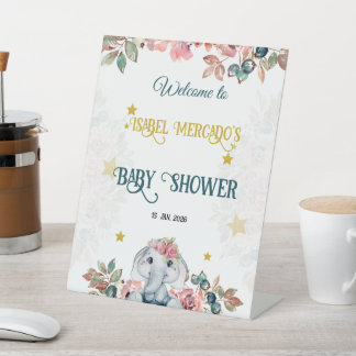 Floral Elephant Baby Shower Welcome Sign. Reclamebord Met Voetstuk