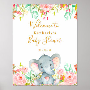 Floral Elephant Girl Baby shower Welkom Poster