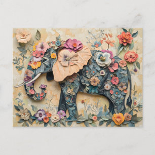 Floral Elephant Illustration Feestdagenkaart
