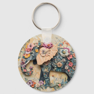 Floral Elephant Illustration Sleutelhanger