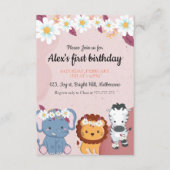Floral Elephant Lion Zebra 1e verjaardag uitnodigi Informatiekaartje (Voorkant)