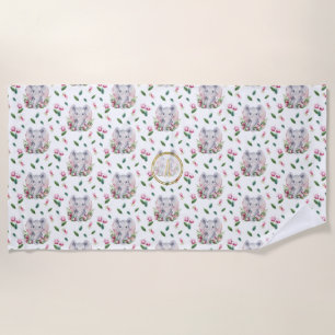 Floral ELEPHANT Monogram Girl Pink Bedroom Nursery Strandlaken