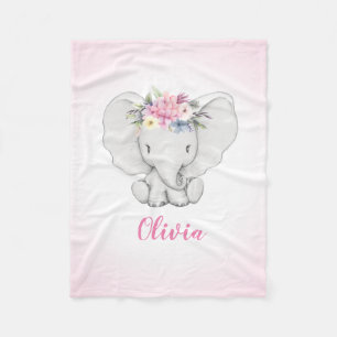 Floral Elephant Personalized Girl Fleece Deken