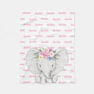 Floral Elephant roze Persoonlijke meisjesnaam Fleece Deken