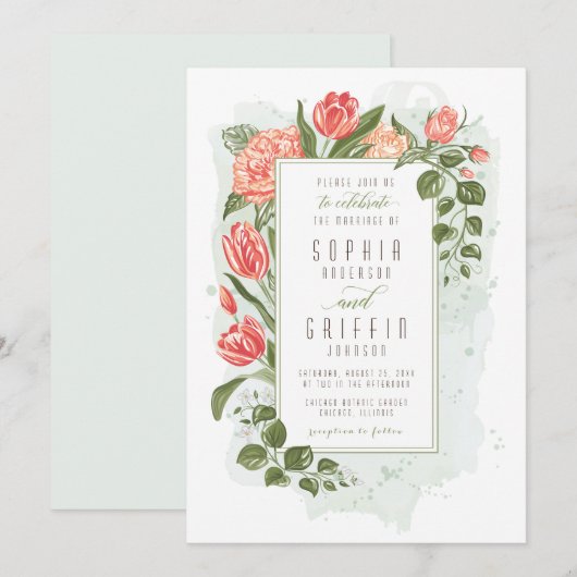 Floral Embrace Wedding Invitation Kaart (Voorkant / Achterkant)