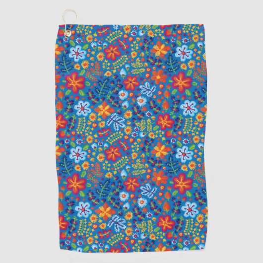 Floral Embroidery Pattern Golfhanddoek (Voorkant)