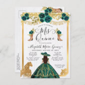 Floral Emerald Green Charra Princess Quinceanera Uitnodiging Briefkaart (Voorkant / Achterkant)